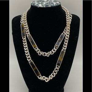 Silver Plated Chain Necklace With Amber Stones
